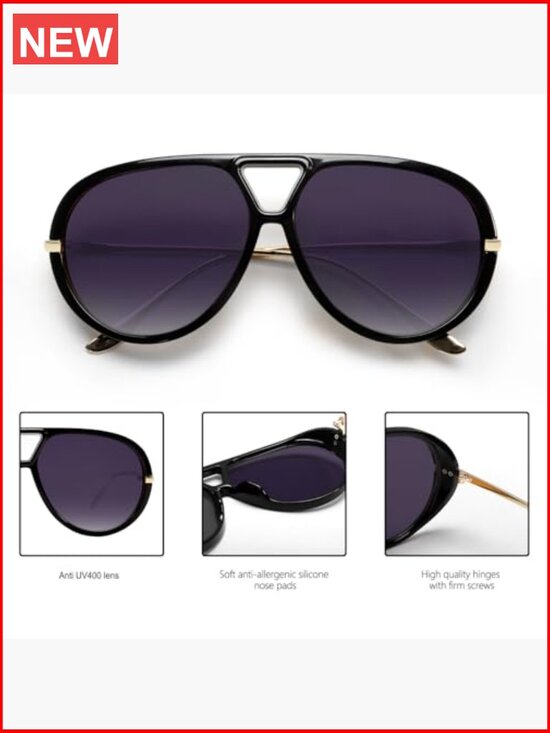 Retro Oversized Aviator Sunglasses with Gold Metal Frame - UV Protection main image 7